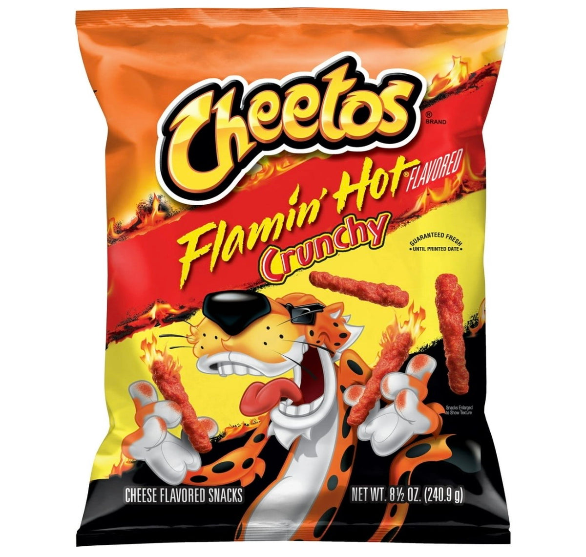 Cheetos Crunchy flamin hot flavored 8.5 oz