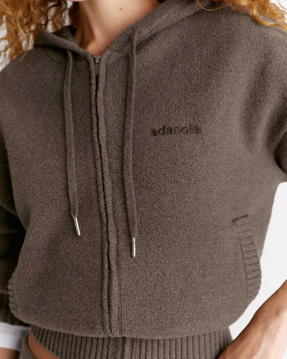 Knit Hooded Bomber Jacket - Cocoa Marl