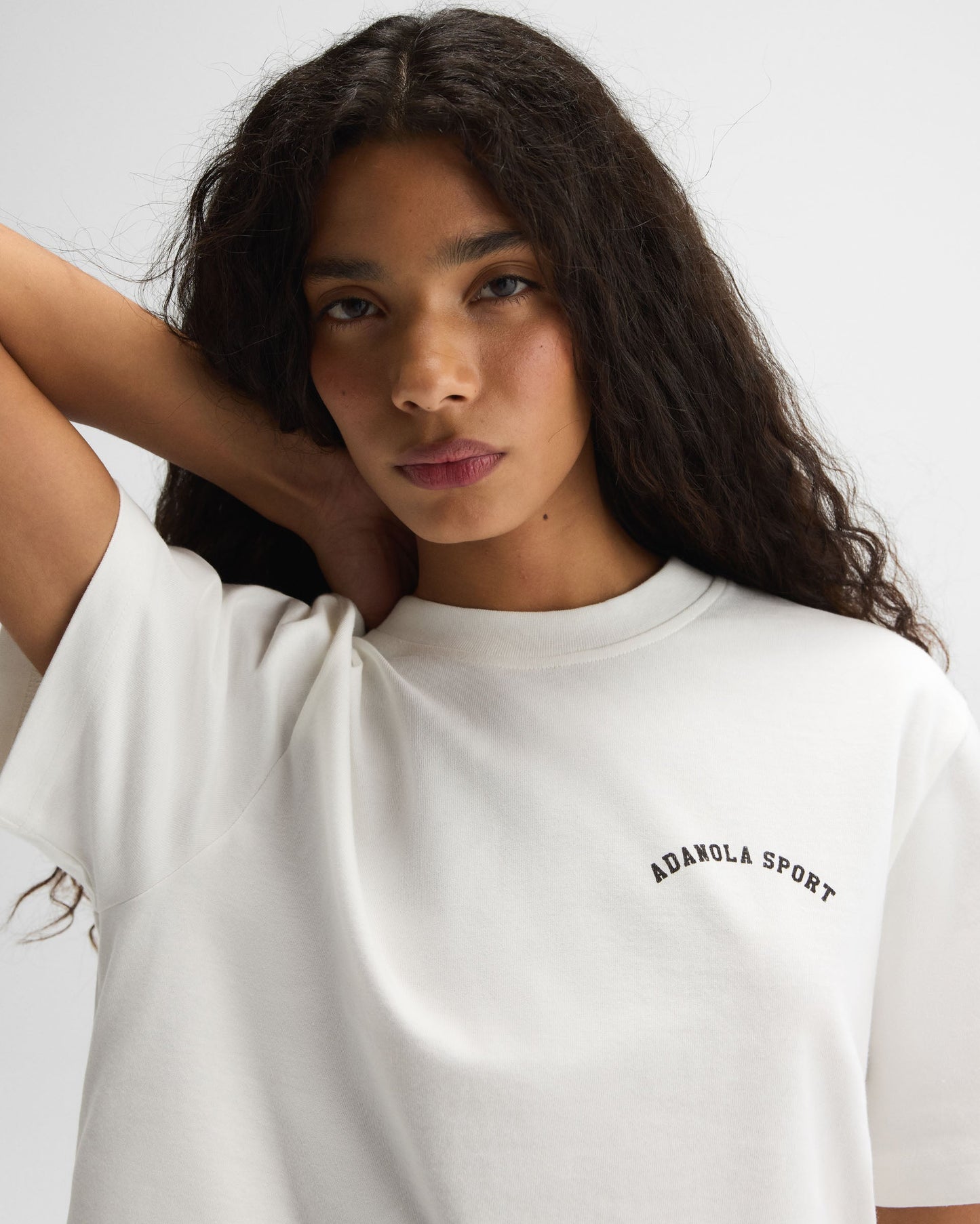 Adanola Sport Short Sleeve Oversized T-shirt - White/Coffee Bean
