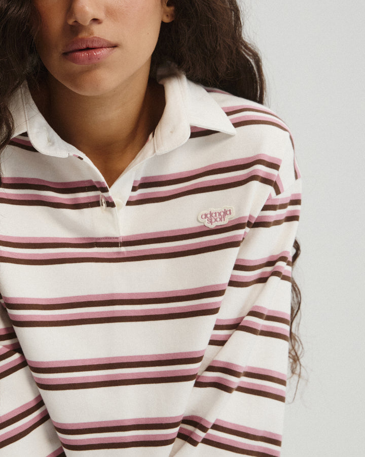 Stripe Branded Rugby Top - Dusty Pink/Marshmallow White