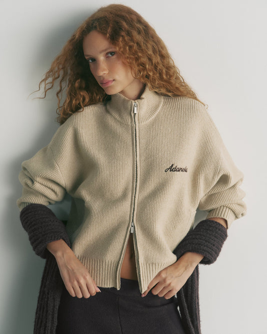 Ribbed Zip Through Knit Sweatshirt (2 colors)