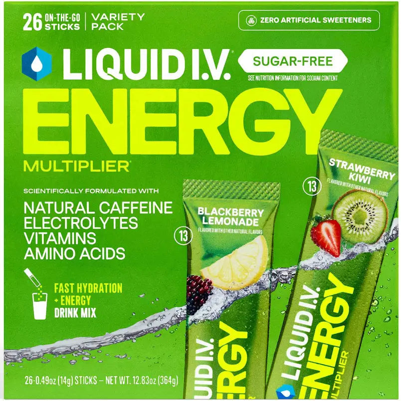 Liquid i.v Energy Multiplier sugar-free drink mix ,strawberry kiwi & blackberry lemonade sticks 26 ct