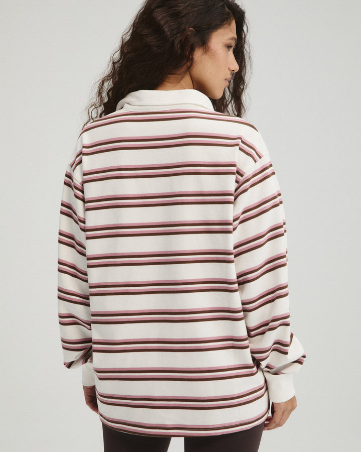 Stripe Branded Rugby Top - Dusty Pink/Marshmallow White