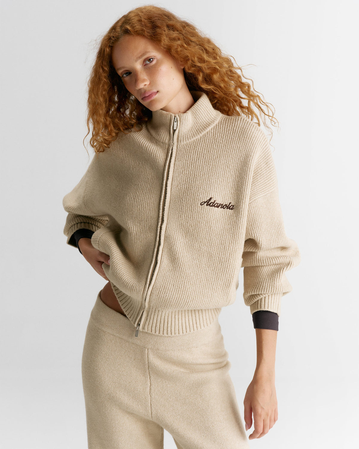Ribbed Zip Through Knit Sweatshirt (2 colors)