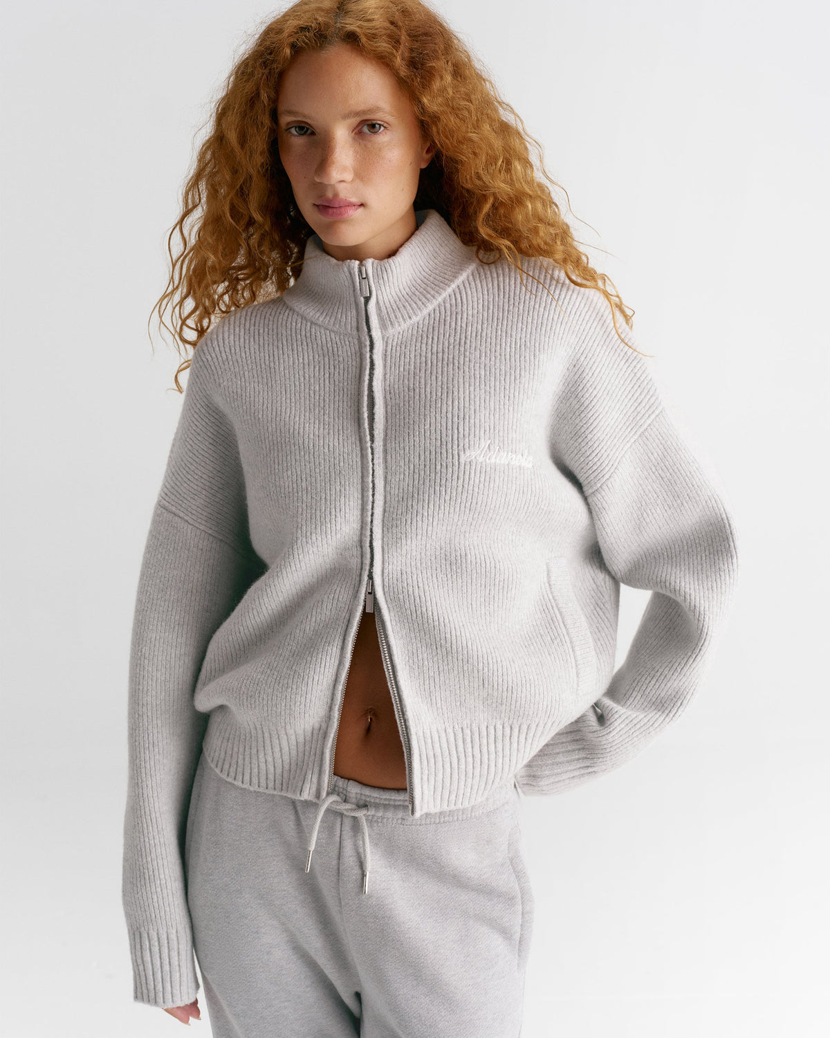Ribbed Zip Through Knit Sweatshirt (2 colors)