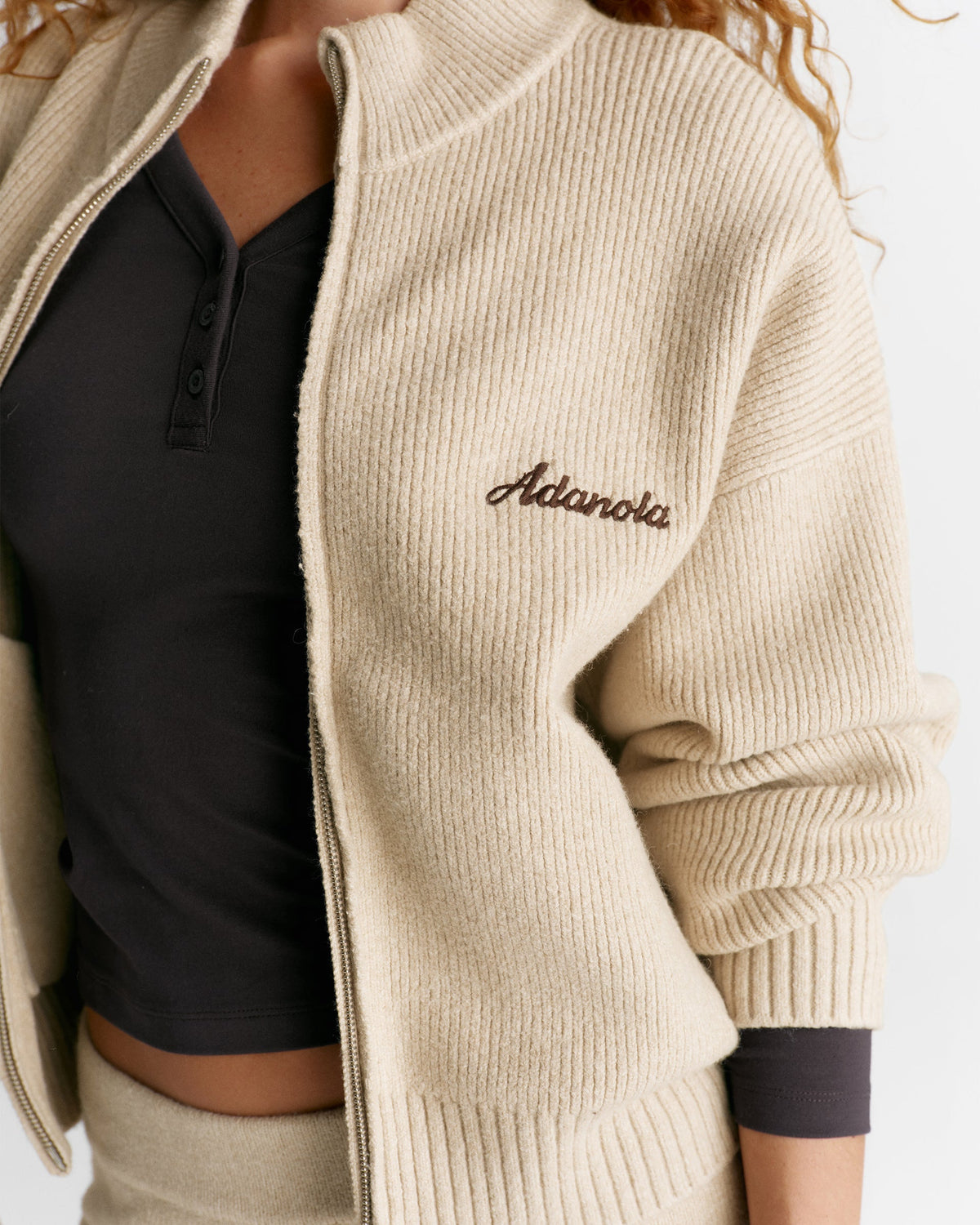 Ribbed Zip Through Knit Sweatshirt (2 colors)